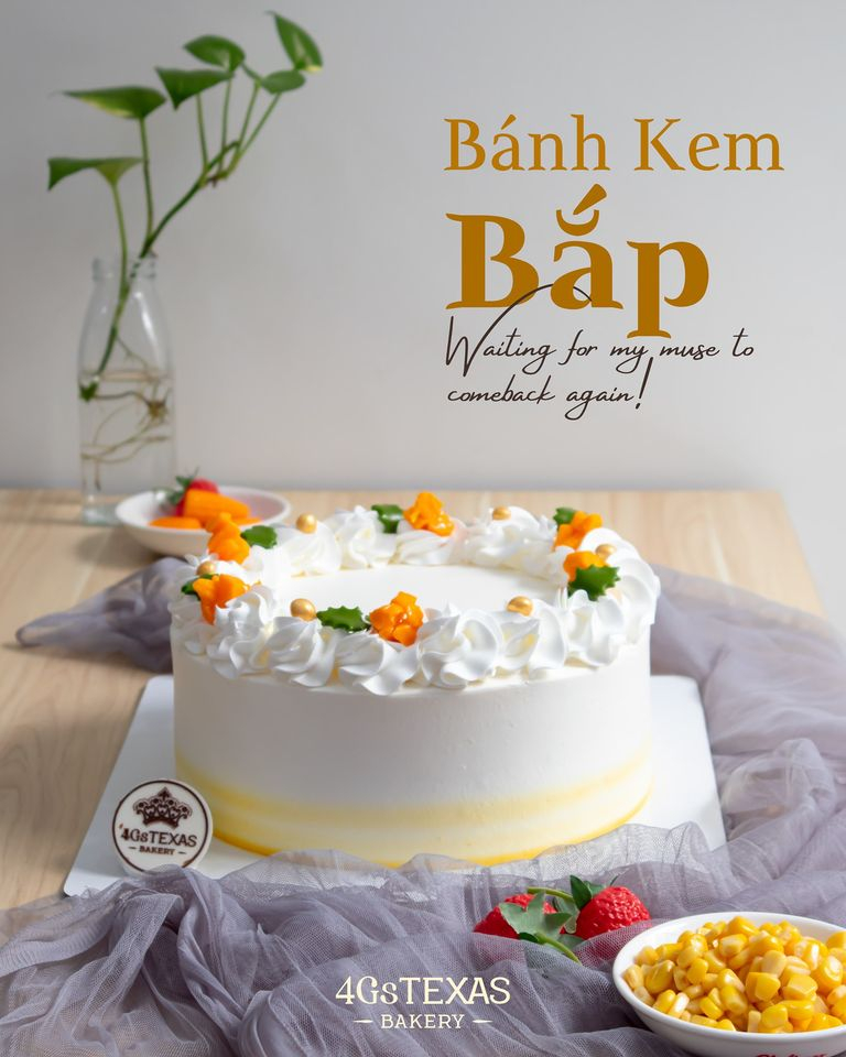 chiếc bánh kem bắp được trưng bày của  4Gs Texas Bakery