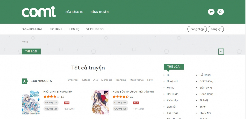 Comi là trang web đọc truyện tranh bản quyền duy nhất tại Việt Nam
