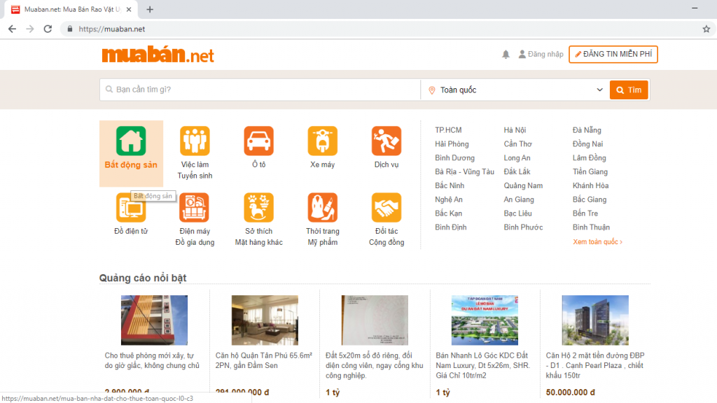 hình ảnh giao diện trang chủ của trang web rao bán Mua bán
