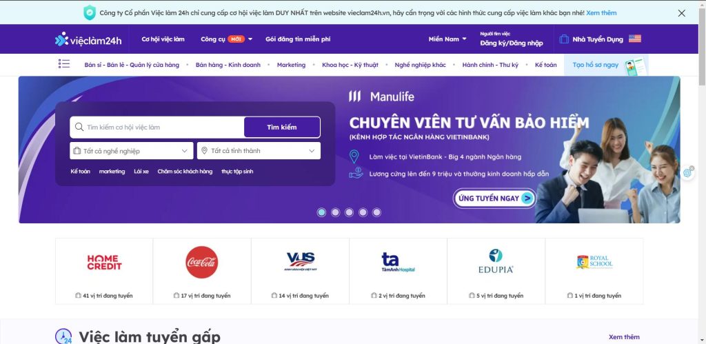 hình ảnh website tìm việc của Vieclam24h